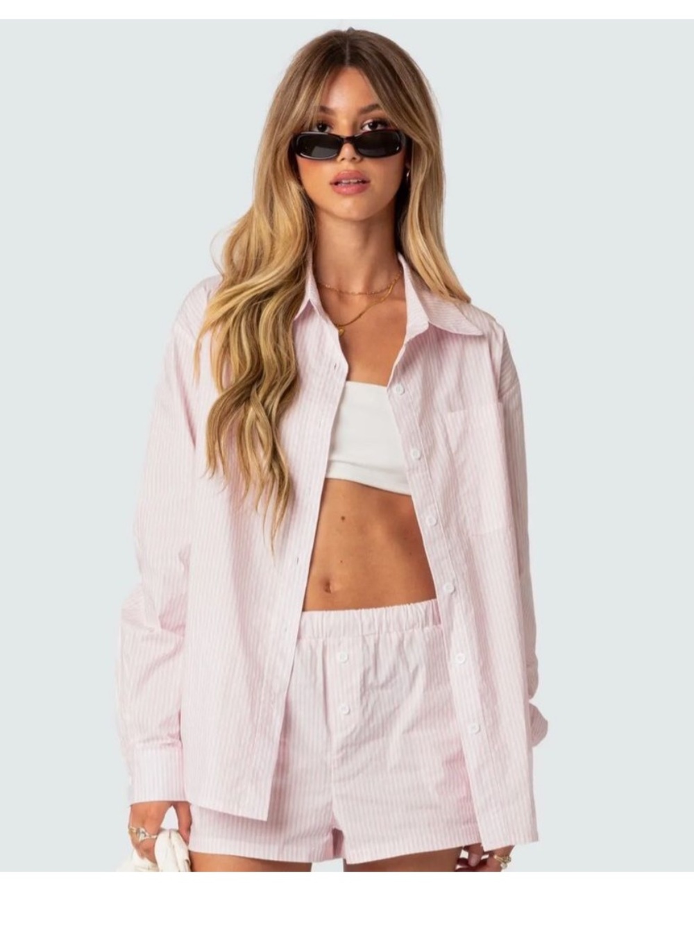 Edikted Pinstripe Oversize Button-Up Blouse XS
